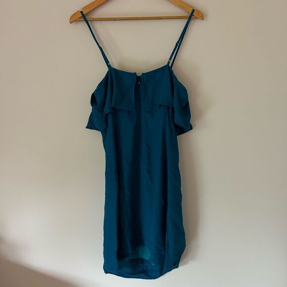 J. Crew Turquoise Taffeta Ruffle Midi Dress - Picture 3 of 4